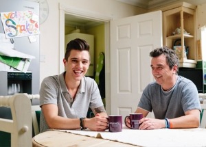 JJ with his equally kind-hearted father and the Alzheimer's Research UK cups